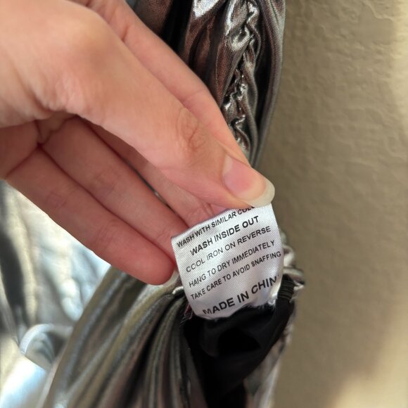 NEW Micas High Neck Metallic Ruched Midi Dress NYE - Picture 8 of 10